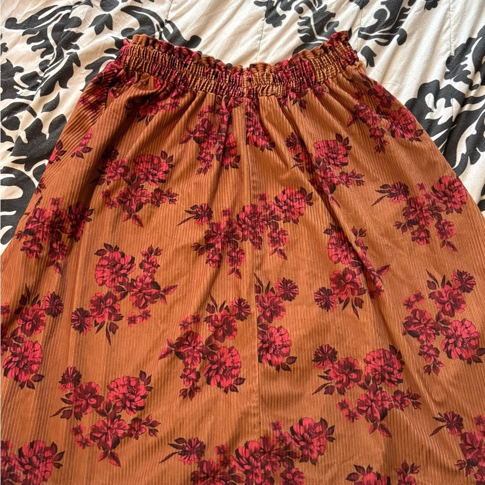 BloomChic 14/16 Brown Floral Corduroy A-Line Skirt Button Front Fall Skirt